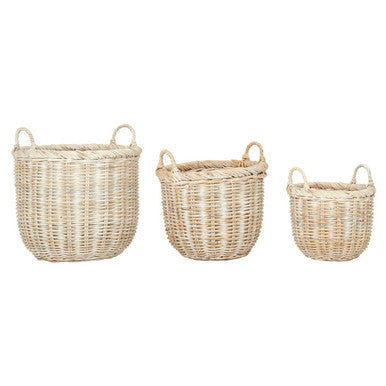 Whitewash Rattan Storage Baskets- Set of 3 | Argento