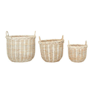 Whitewash Rattan Storage Baskets- Set of 3 | Argento