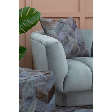 Bosie Grey Chevron Hair on Leather Patchwork Cushion | Safira