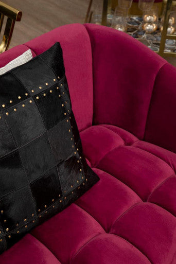 Bosie Safira Black Hair on Leather Patchwork Cushion