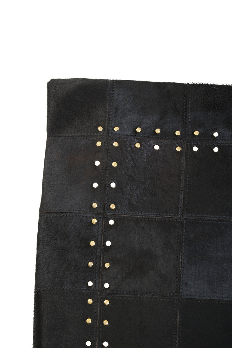 Bosie Black Hair on Leather Patchwork Cushion | Safira