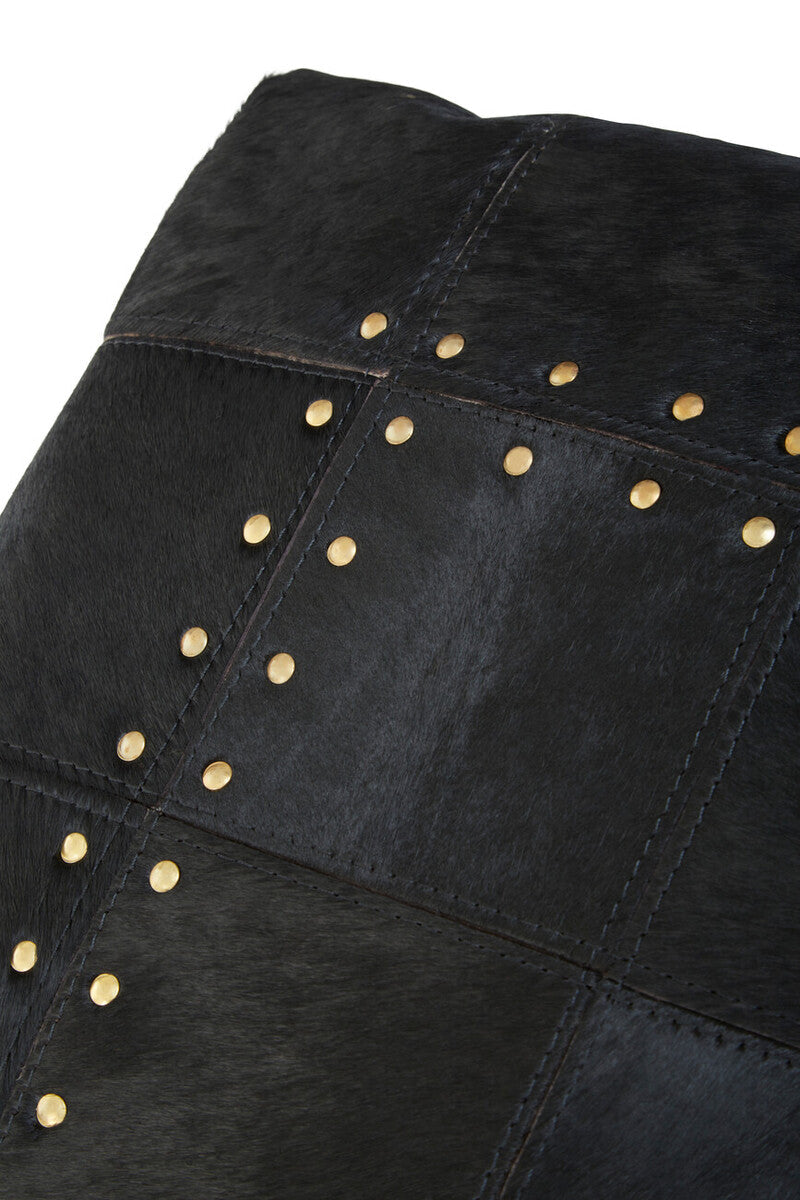 Bosie Black Hair on Leather Patchwork Cushion | Safira