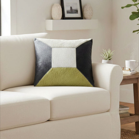 Bosie Safira Geometric Hair on Leather Patchwork Cushion