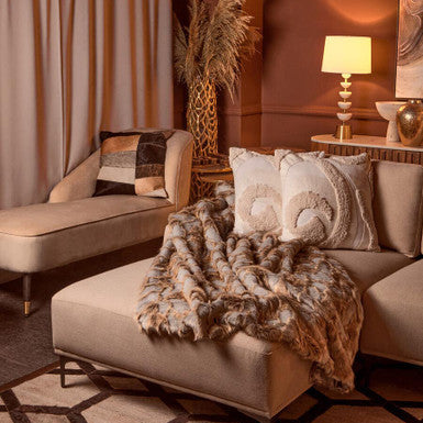 Bosie Safira Neutral Colourblock Hair on Leather Patchwork Cushion