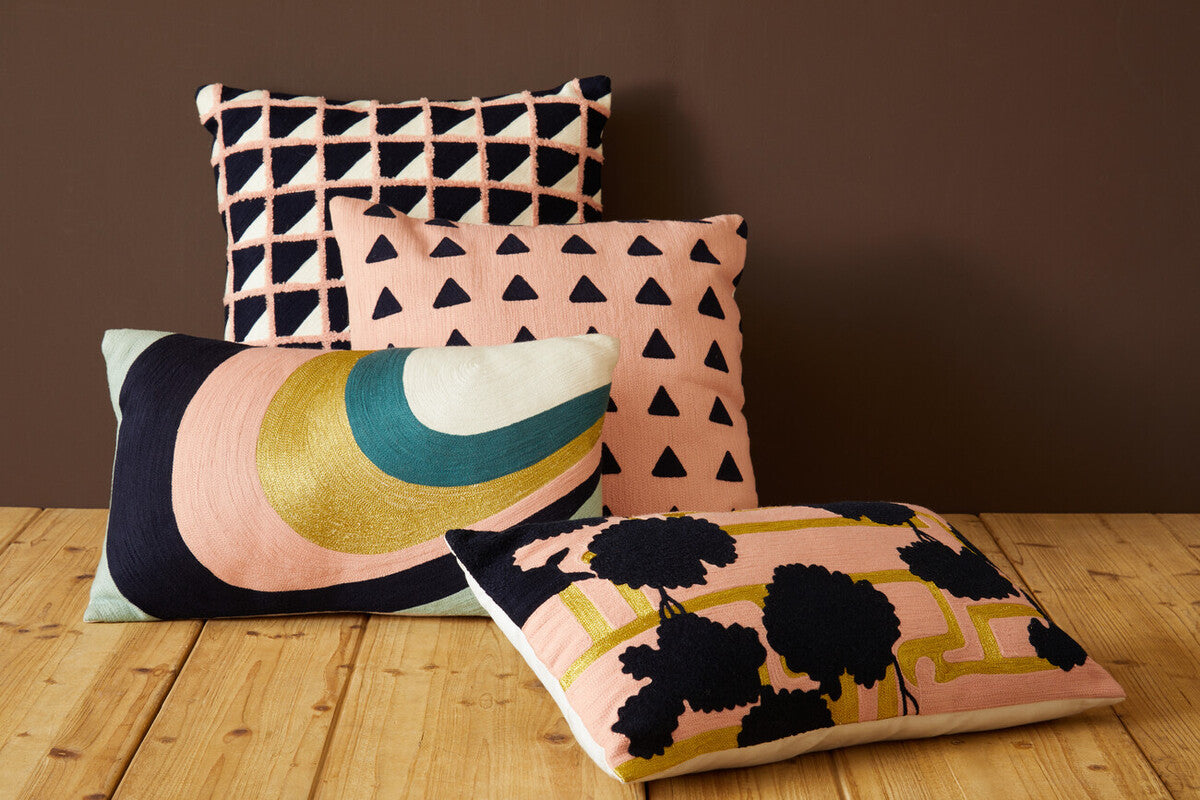 Curved Stripes Embroidered Cushion | Bosie Ozella