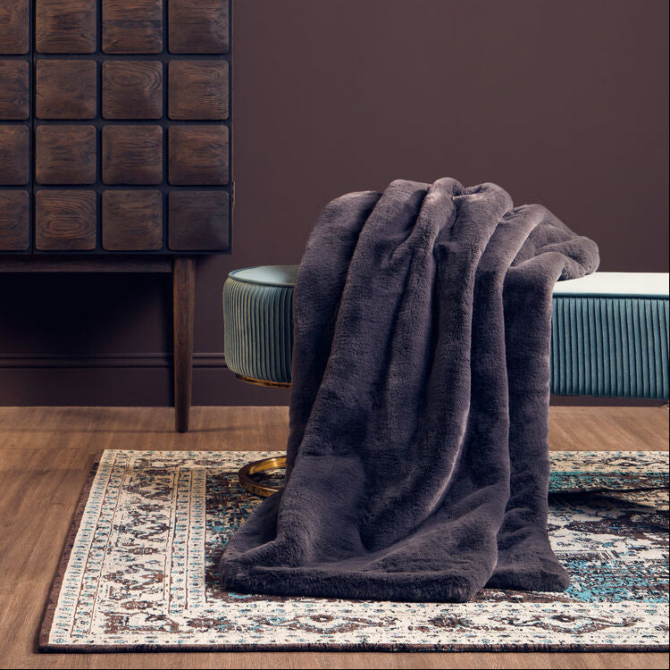 Bosie Lamina Grey Faux Fur Throw