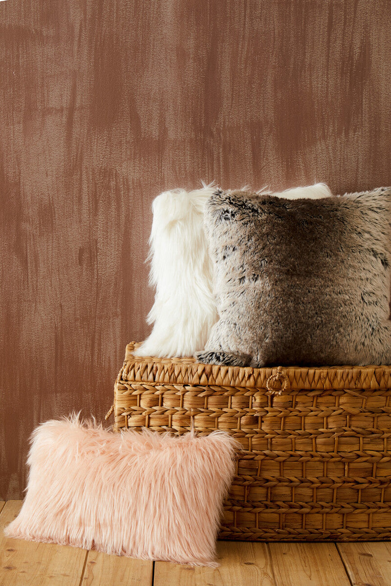 Bosie Faux Fur Pink Rectangular Cushion | Mongolian