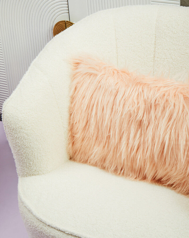 Bosie Faux Fur Pink Rectangular Cushion | Mongolian