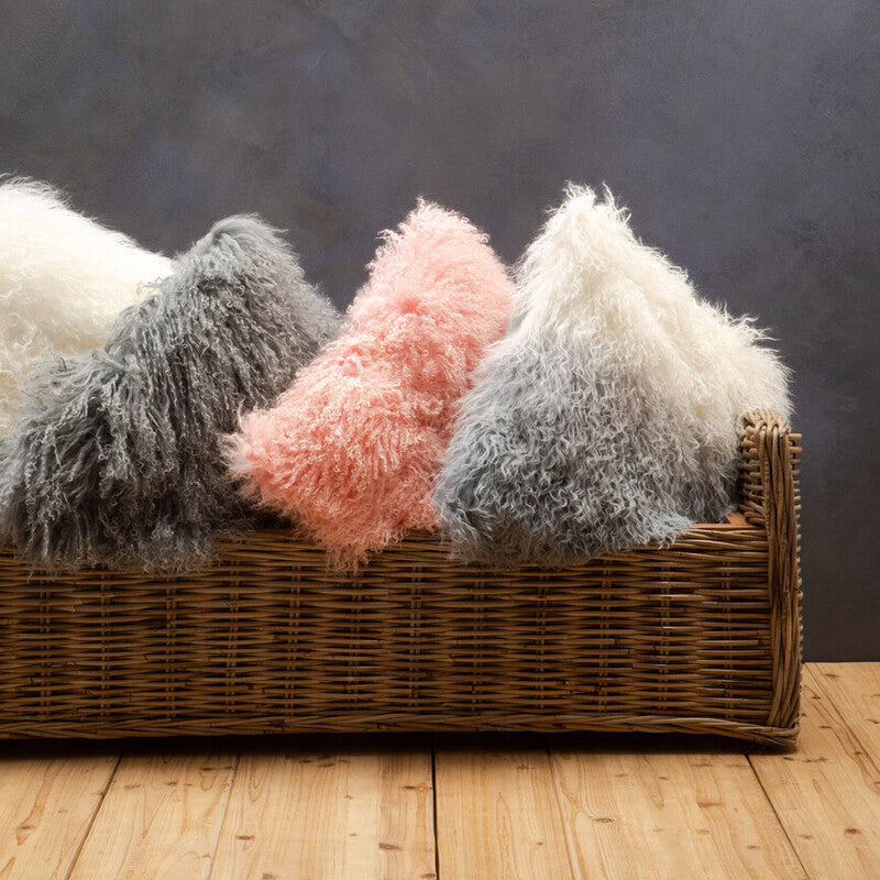 Bosie Real Fur Grey Square Cushion | Mongolian