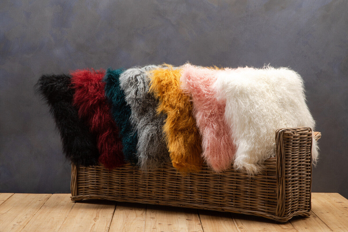 Bosie Real Fur Grey Square Cushion | Mongolian