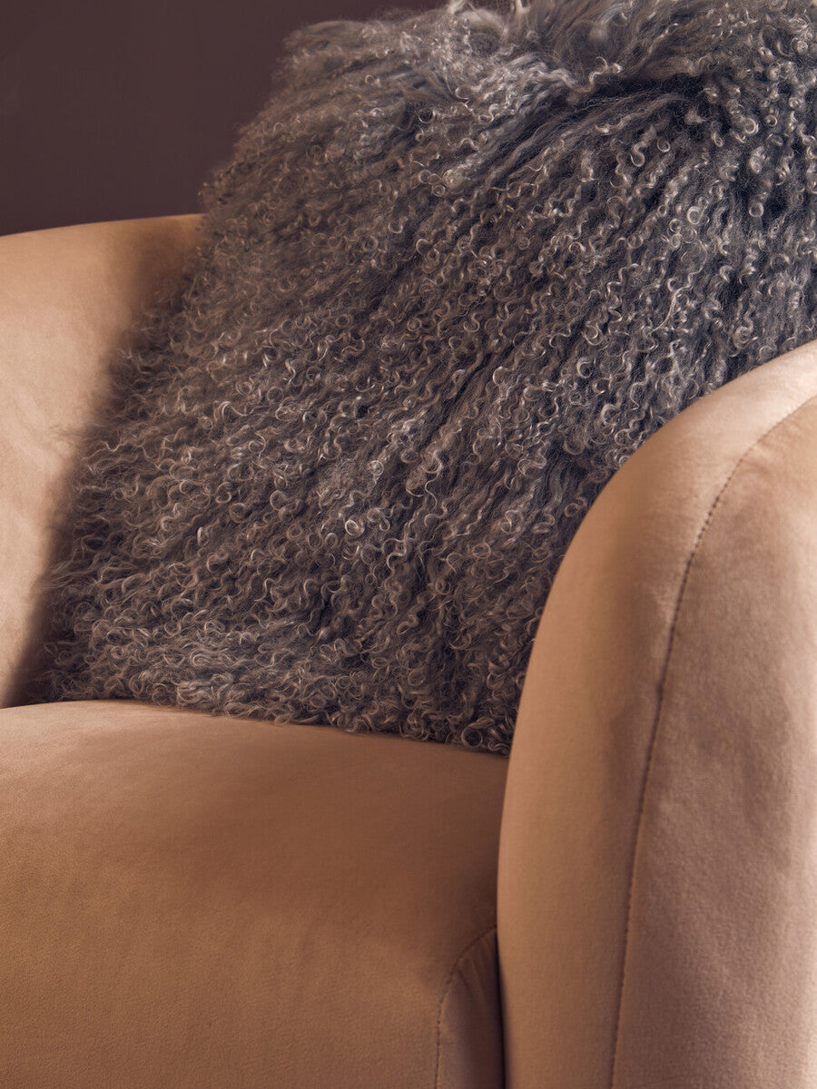 Bosie Real Fur Grey Square Cushion | Mongolian