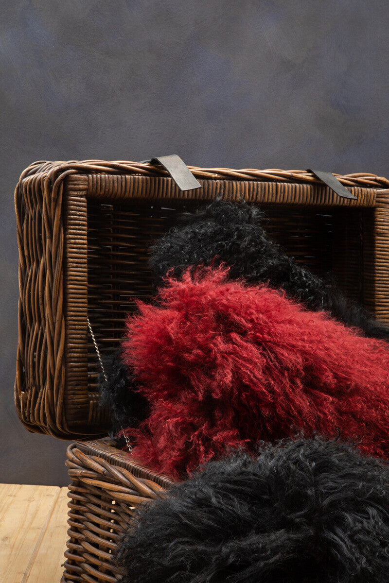 Bosie Real Fur Black Rectangular Cushion | Mongolian
