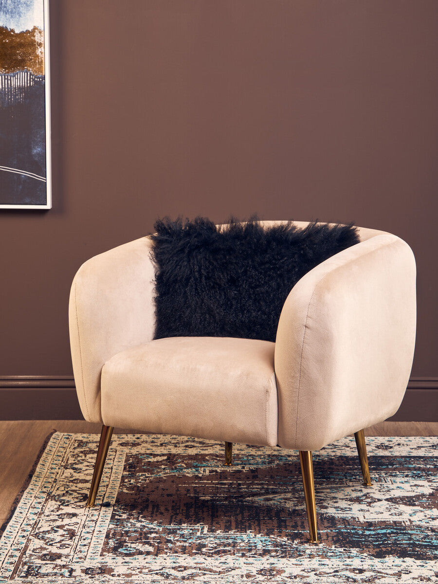Bosie Real Fur Black Rectangular Cushion | Mongolian