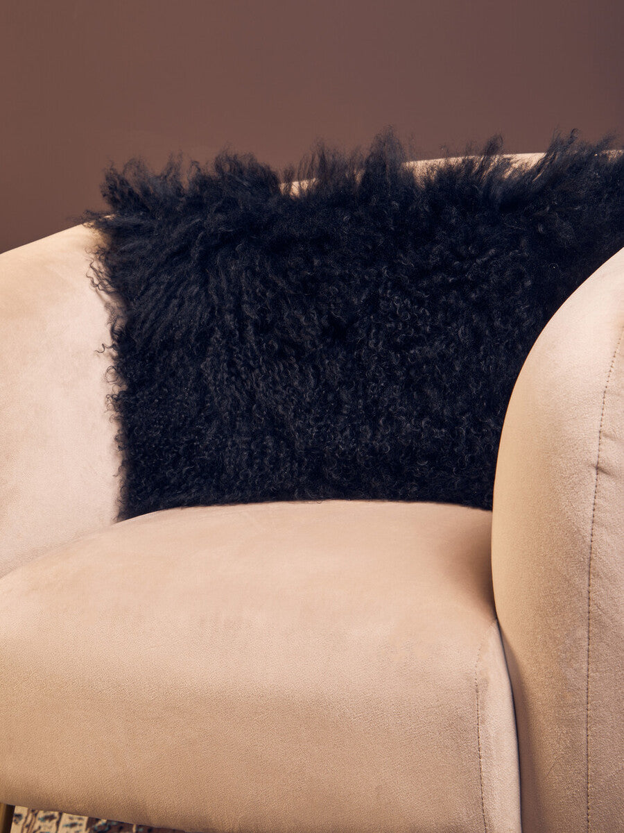 Bosie Real Fur Black Rectangular Cushion | Mongolian