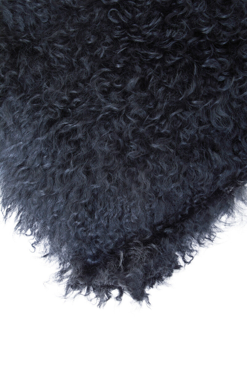 Bosie Real Fur Black Rectangular Cushion | Mongolian