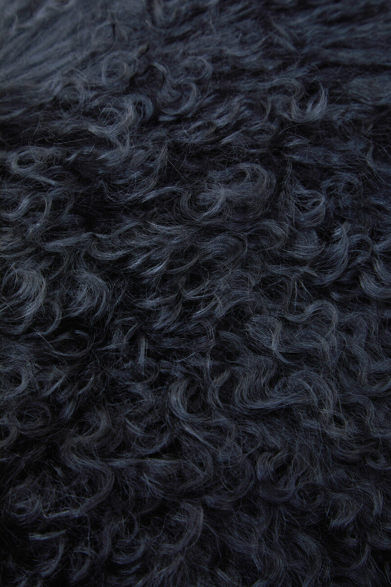 Bosie Real Fur Black Rectangular Cushion | Mongolian