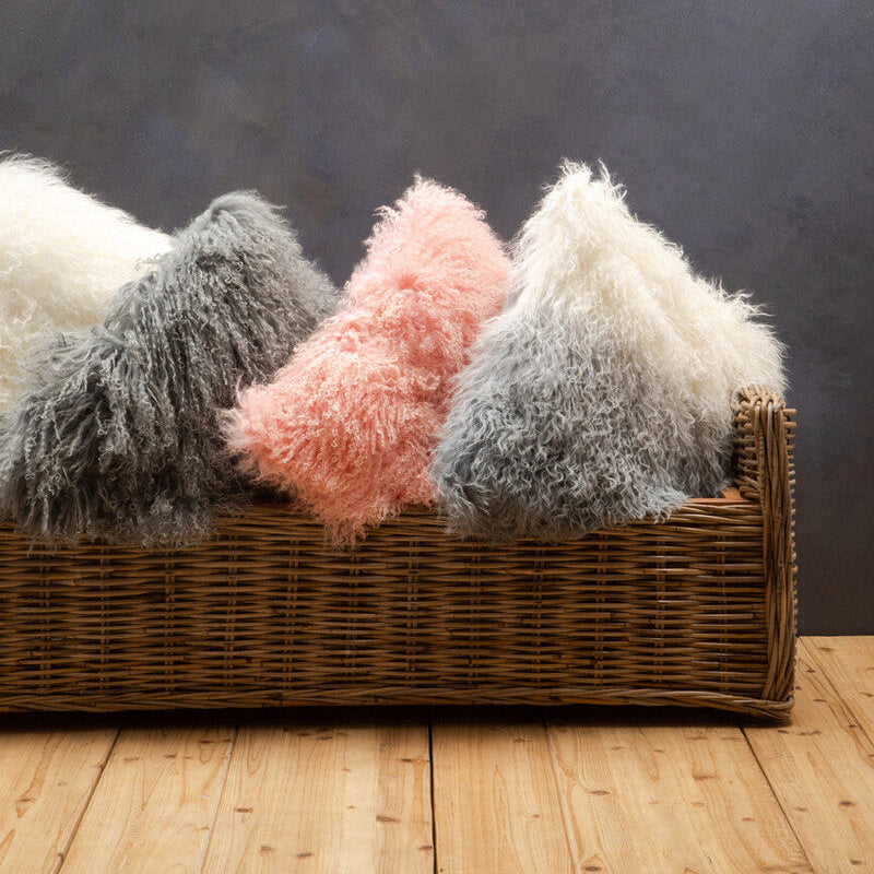 Bosie Real Fur Pink Square Cushion | Mongolian