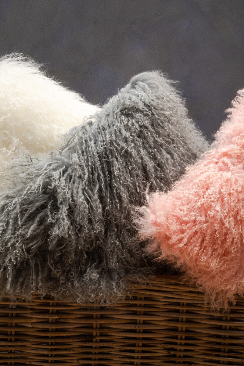 Bosie Real Fur Pink Square Cushion | Mongolian