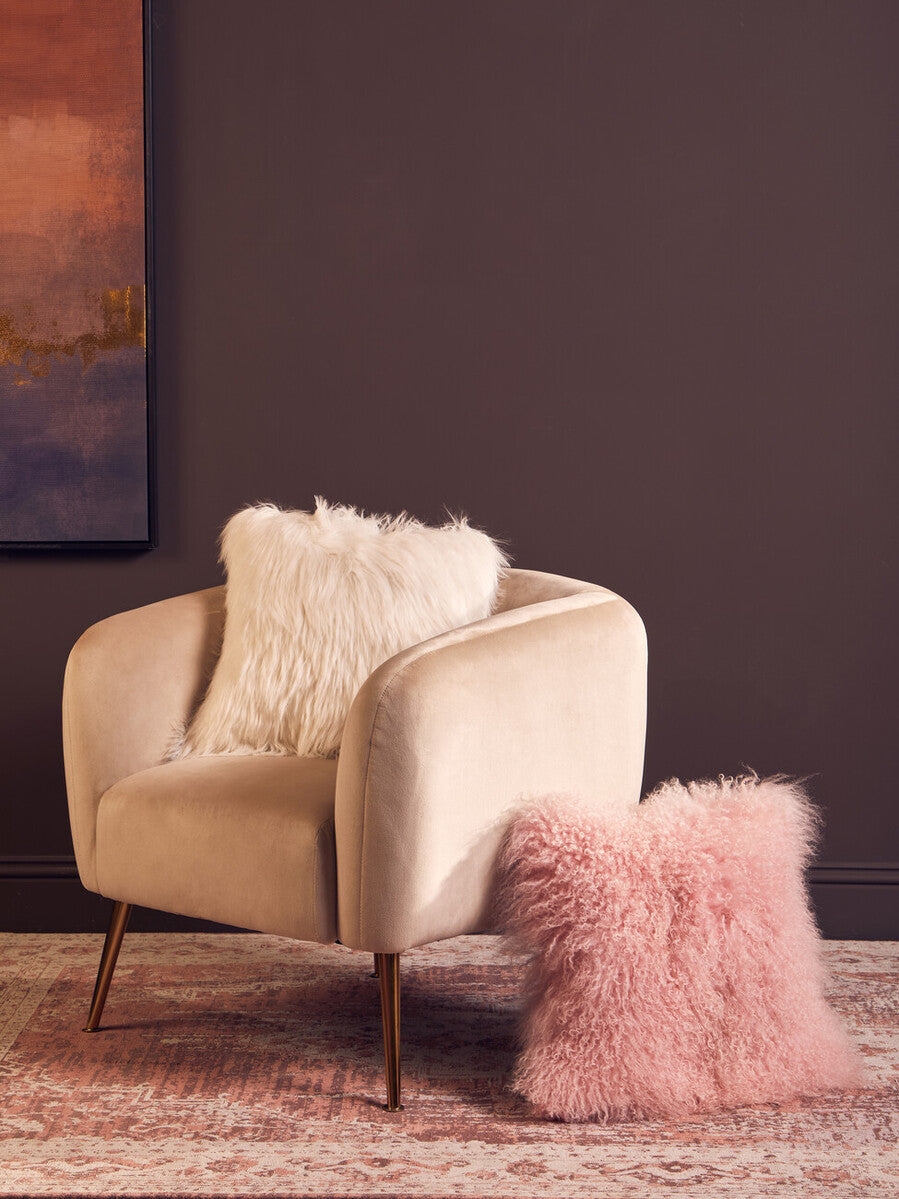 Bosie Real Fur Pink Square Cushion | Mongolian