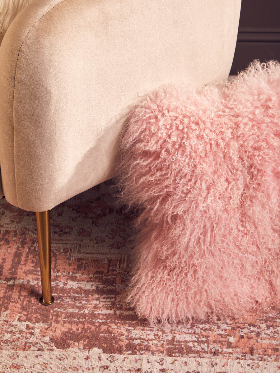 Bosie Real Fur Pink Square Cushion | Mongolian