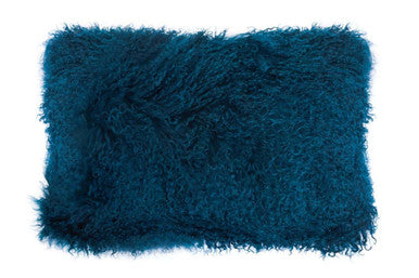 Bosie Real Mongolian Fur Teal Rectangular Cushion