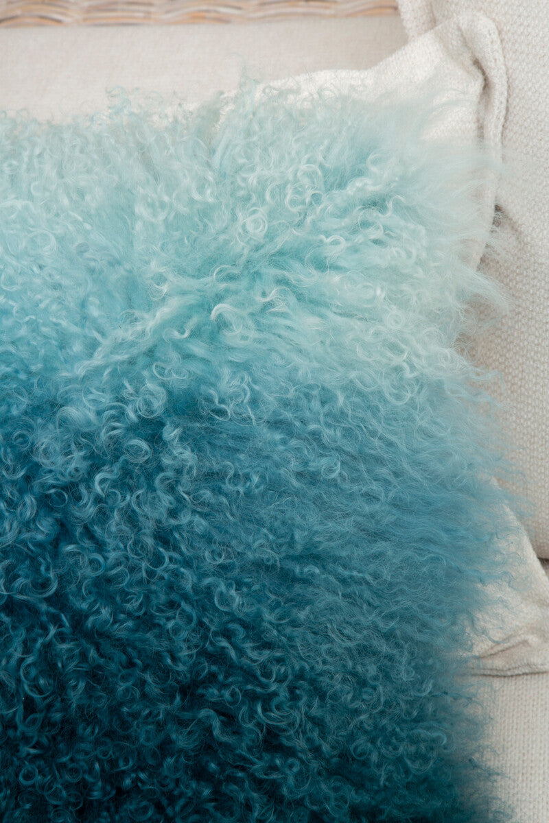 Bosie Real Fur Blue Ombre Square Cushion | Mongolian