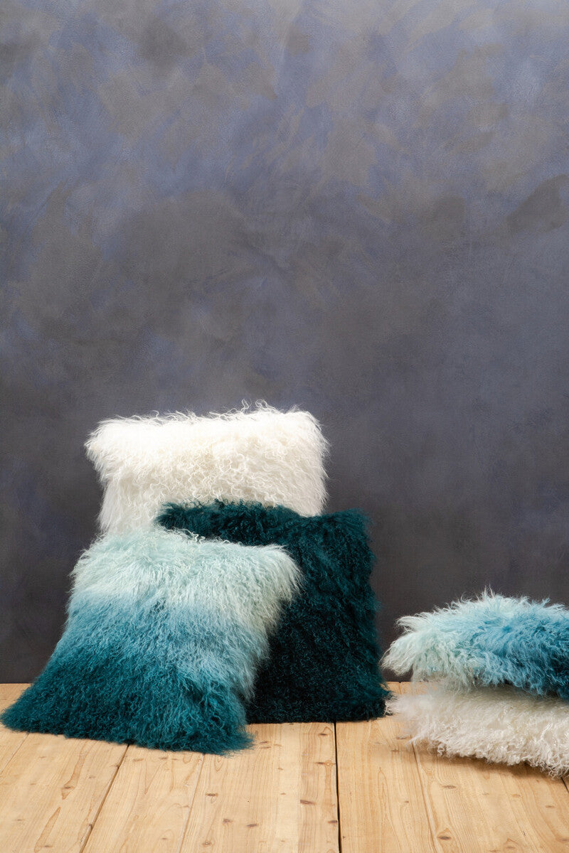 Bosie Real Fur Blue Ombre Square Cushion | Mongolian