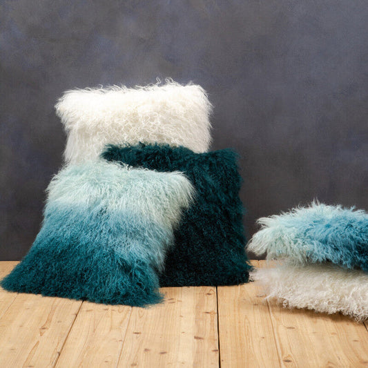 Bosie Real Mongolian Fur Blue Ombre Rectangular Cushion