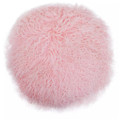 Bosie Real Fur Pink Round Cushion | Mongolian