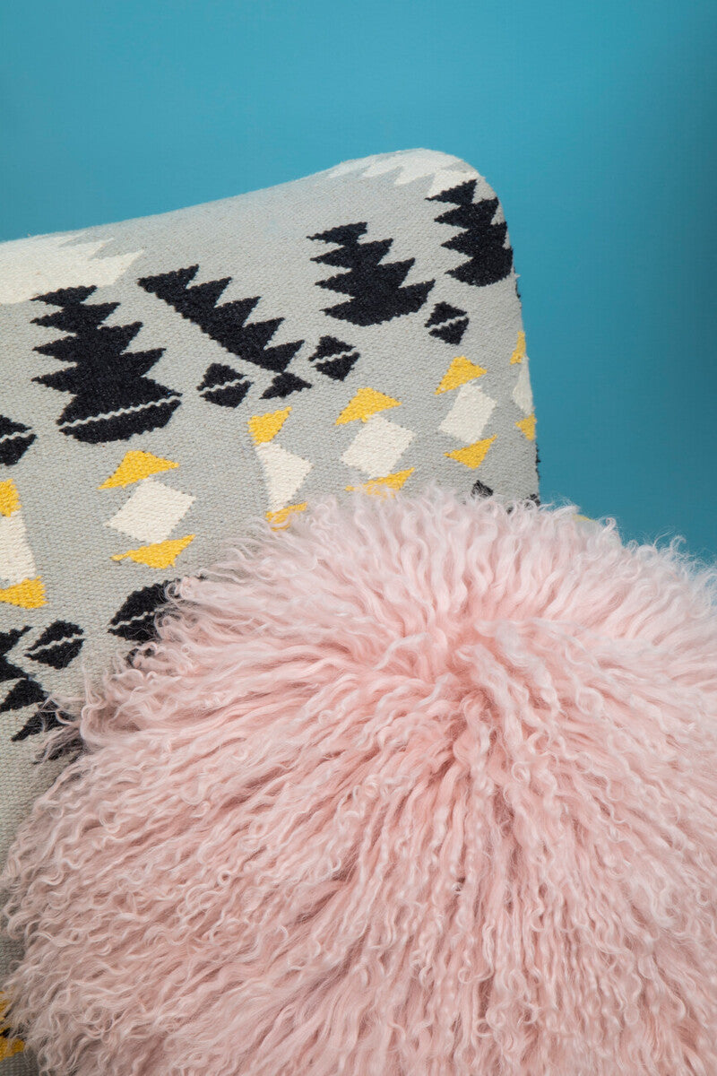 Bosie Real Fur Pink Round Cushion | Mongolian