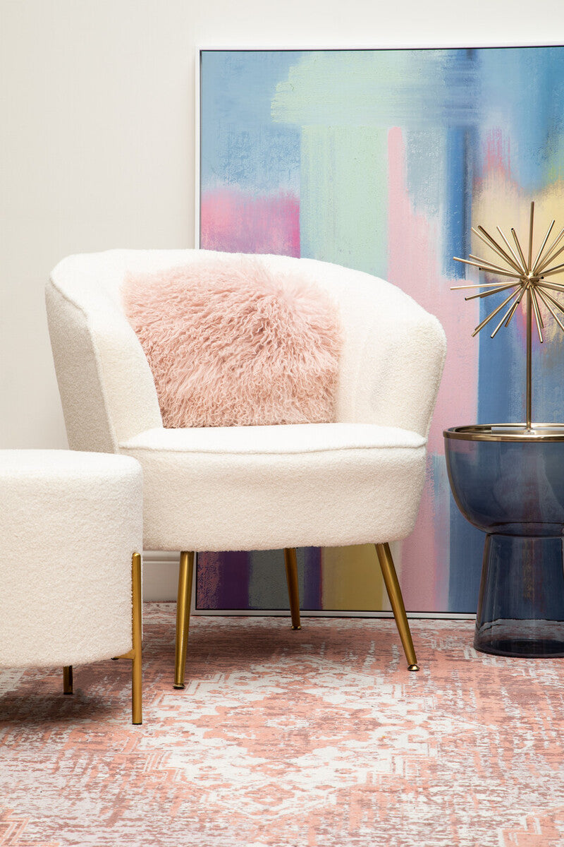 Bosie Real Fur Pink Round Cushion | Mongolian