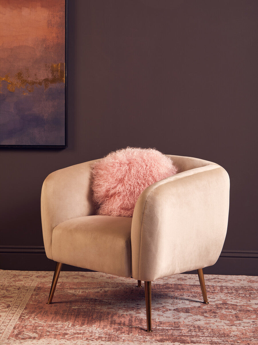 Bosie Real Fur Pink Round Cushion | Mongolian