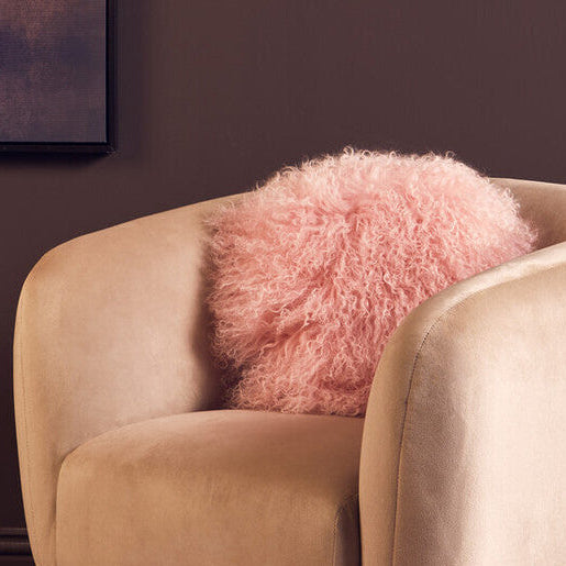 Bosie Real Fur Pink Round Cushion | Mongolian