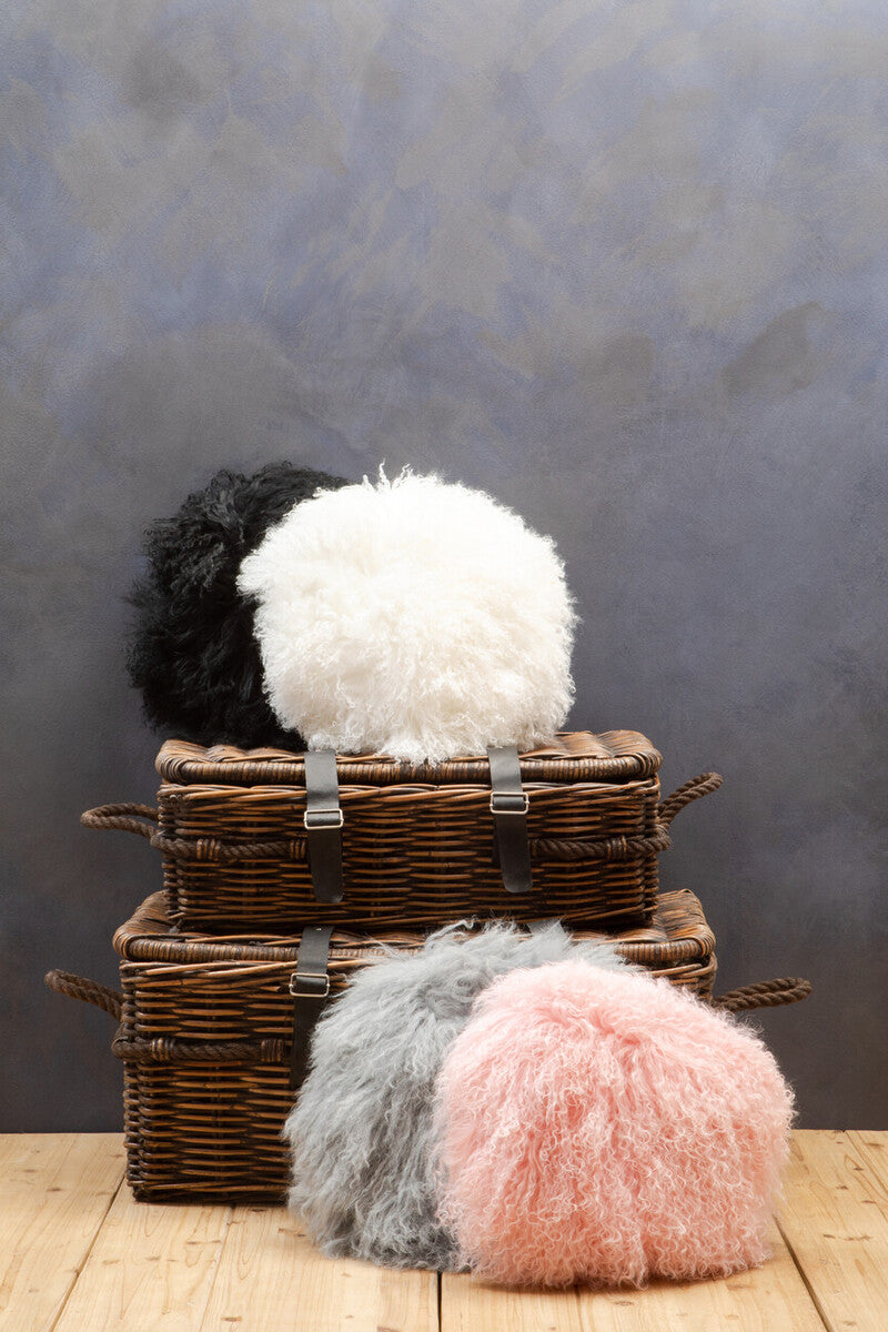 Bosie Real Fur Pink Round Cushion | Mongolian