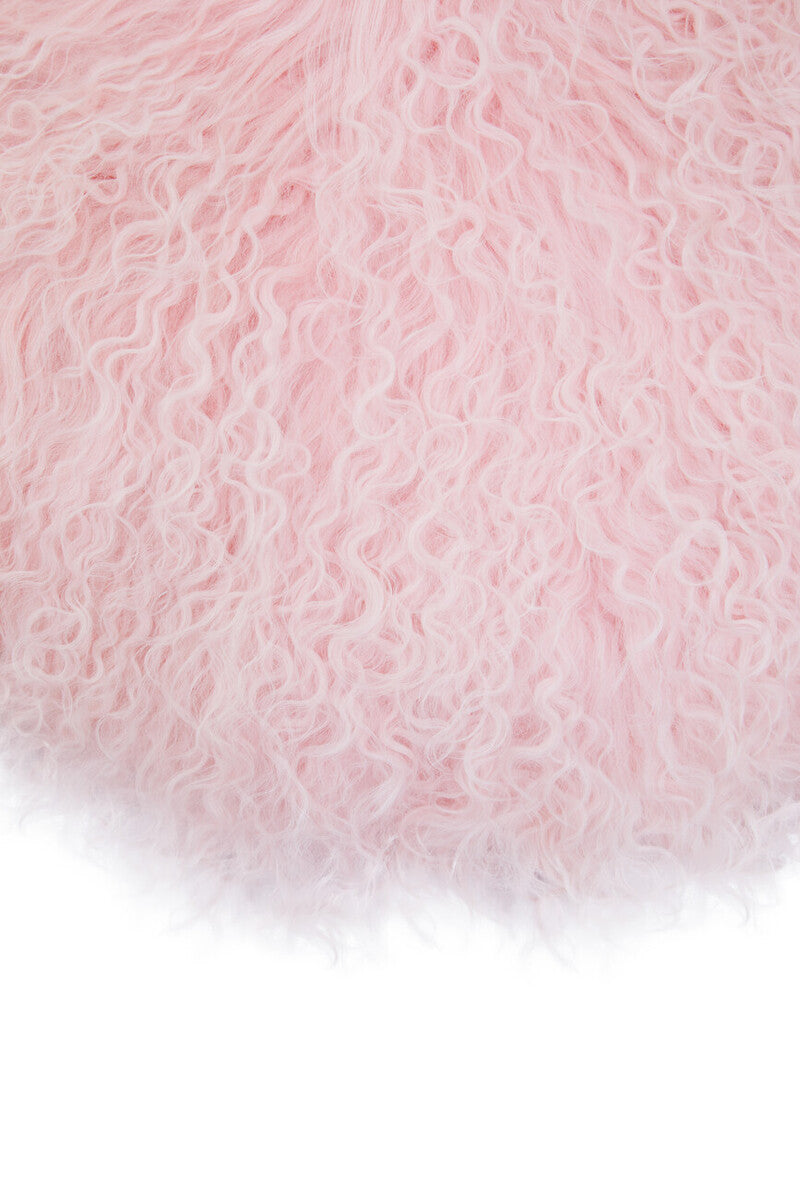 Bosie Real Fur Pink Round Cushion | Mongolian