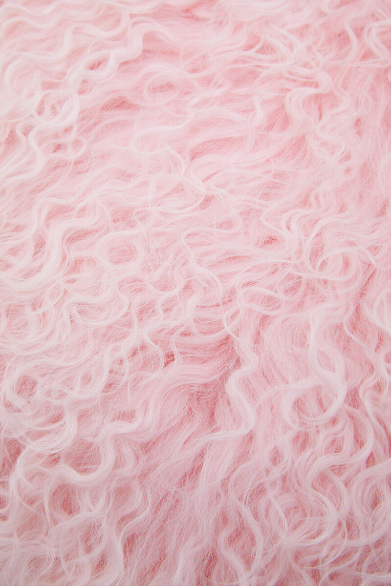 Bosie Real Fur Pink Round Cushion | Mongolian