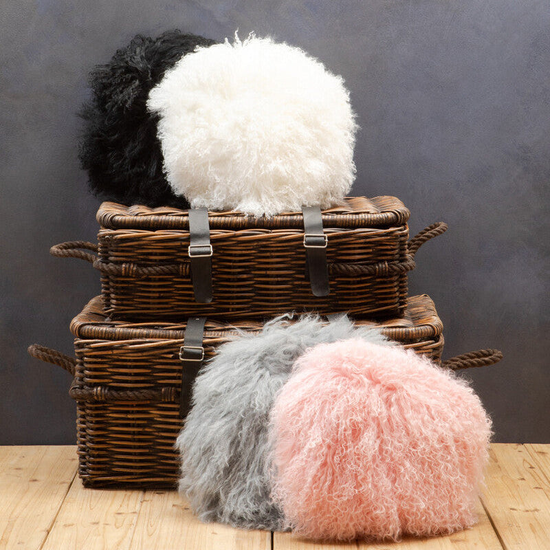 Bosie Real Fur Grey Round Cushion | Mongolian