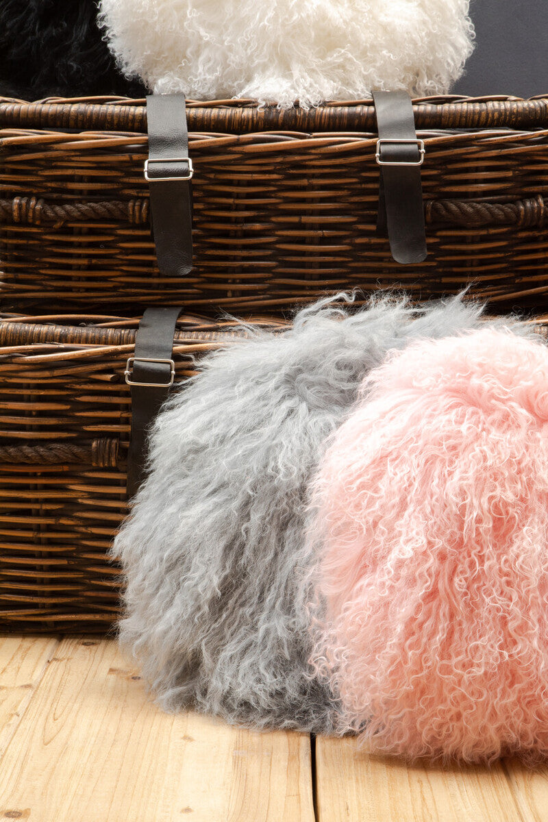 Bosie Real Fur Grey Round Cushion | Mongolian