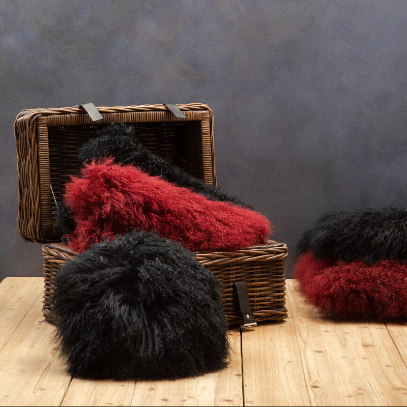 Bosie Real Mongolian Fur Black Round Cushion