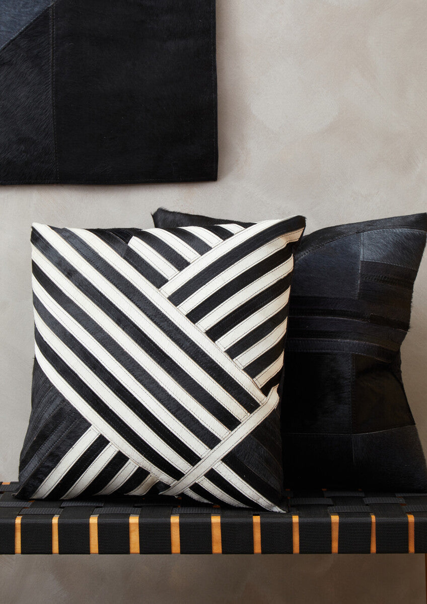 Bosie Black and White Hair on Leather Cushion | Safira