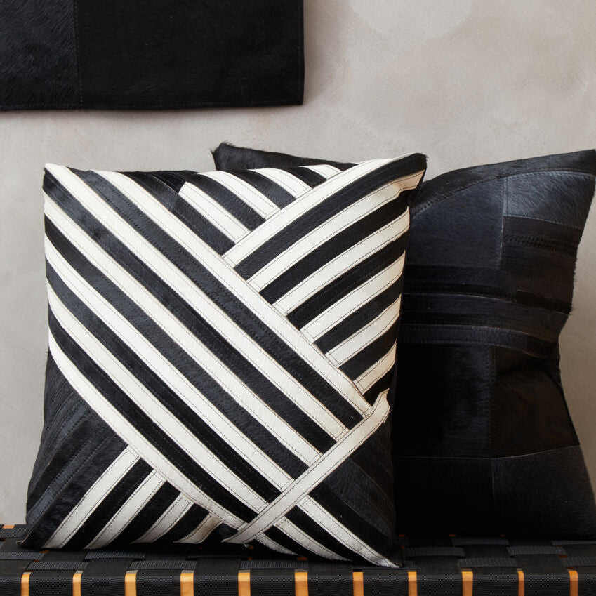 Bosie Black and White Hair on Leather Cushion | Safira