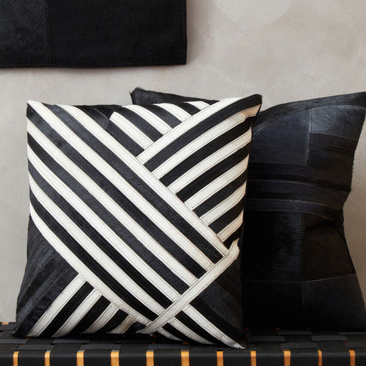 Bosie Black and White Hair on Leather Cushion | Safira