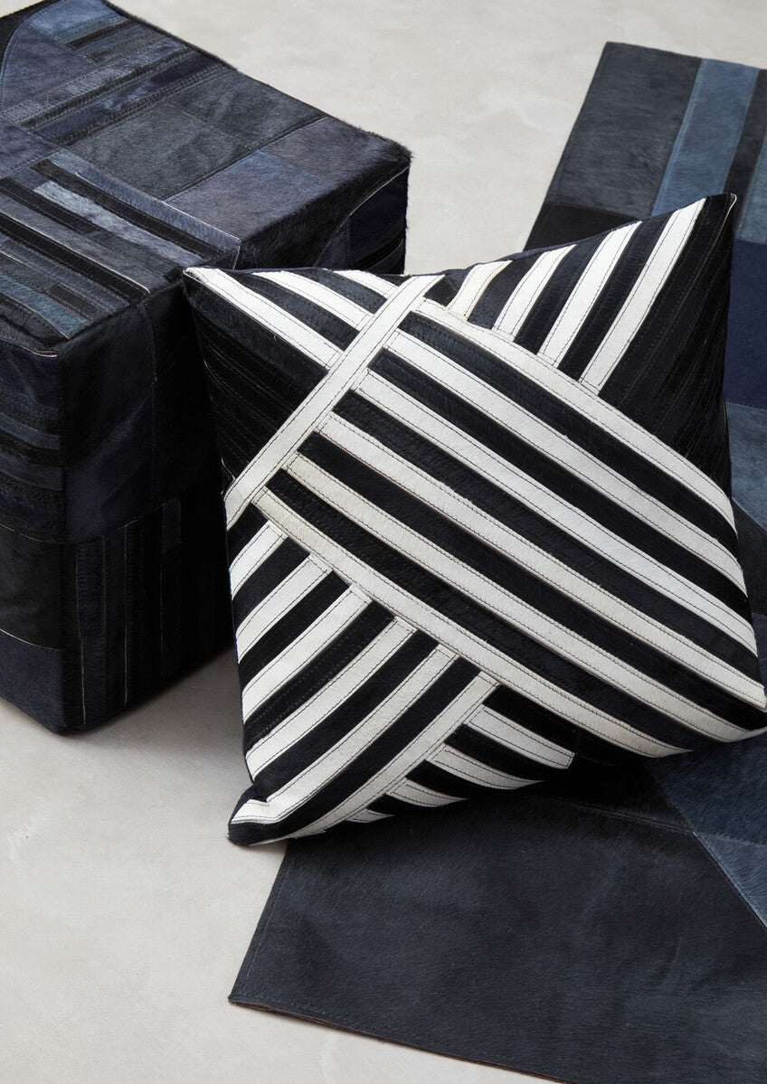 Bosie Black and White Hair on Leather Cushion | Safira