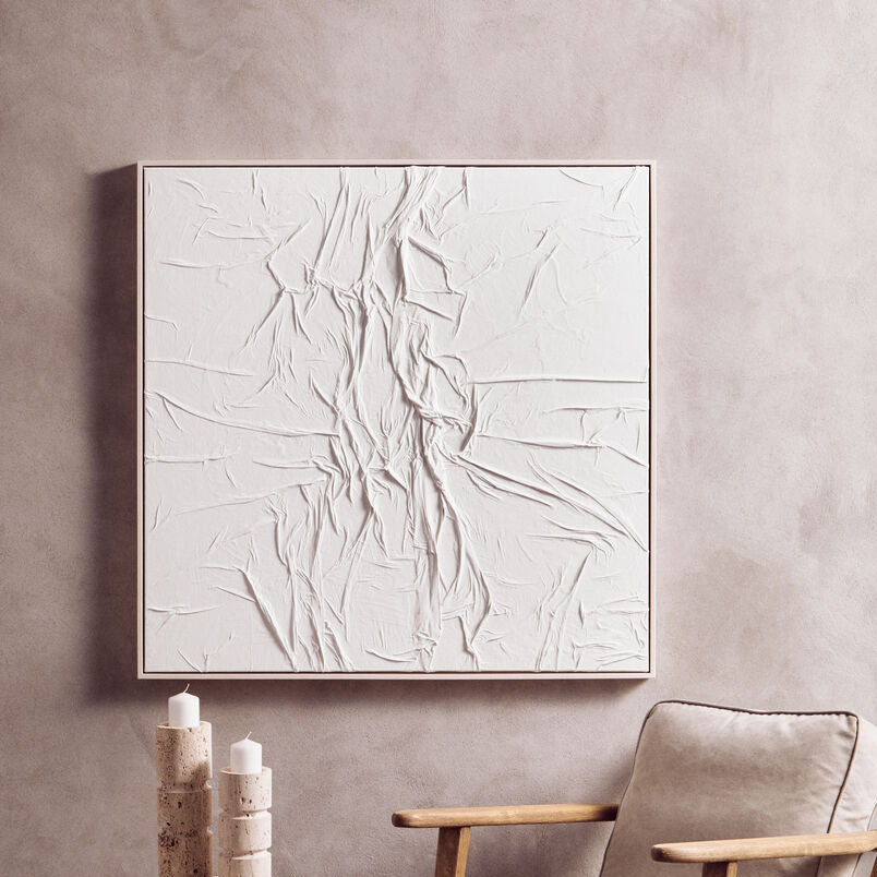Astratto White Hand Painted Sculptural Fabric Wall Art