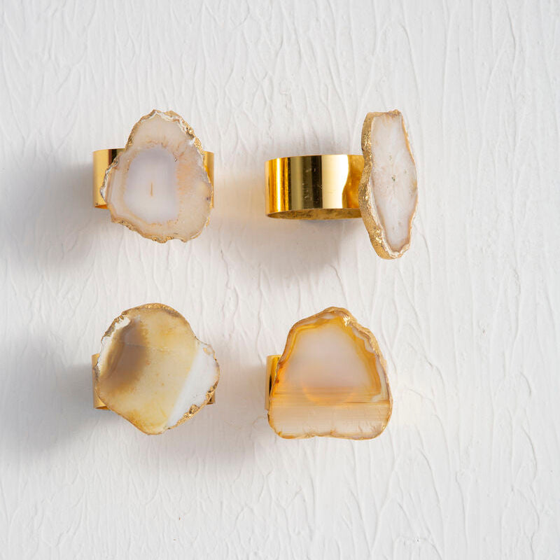 Bowerbird Agata Natural And Gold Napkin Rings
