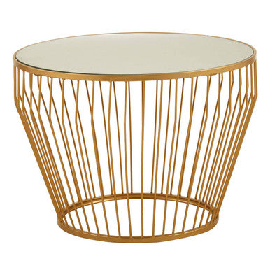 Gold Finish Tapered Design Round Side Table with Mirrored Top, Avantis