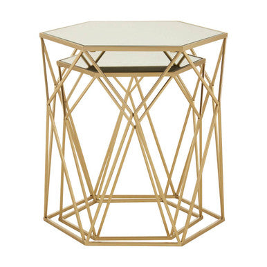 Avantis Set Of 2 Hexagonal Mirrored Top Nesting Tables