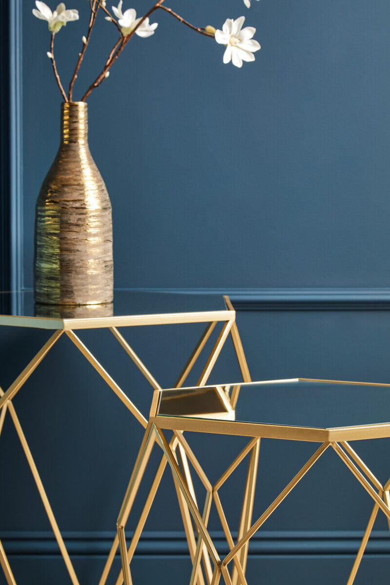 Avantis Set Of 2 Hexagonal Mirrored Top Nesting Tables