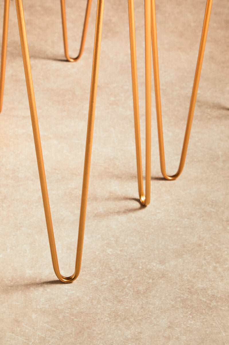 Set of 2 Mirrored Glass Top Rectangular Side Tables with Gold Metal Hairpin Legs, Avantis