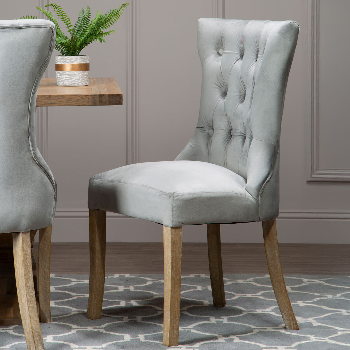 Kensington Townhouse Grey Buttoned Dining Chair